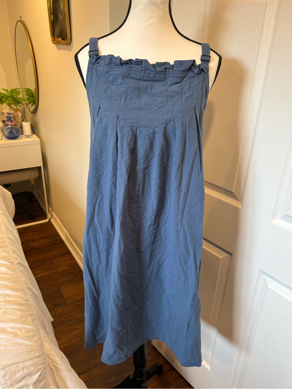 BloomChic Blue Cotton Overall Mini Dress Adjustable Straps Size 28